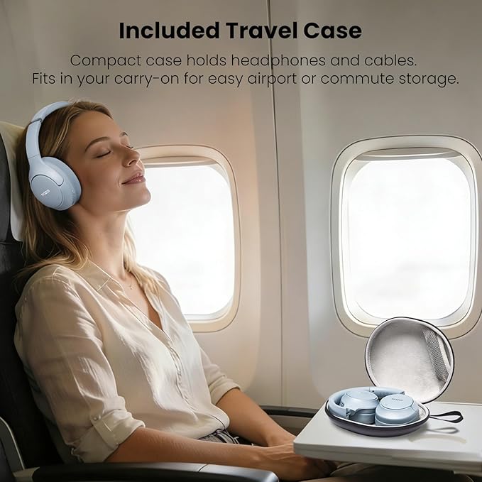 TOZO HT3 Hybrid Noise Cancelling Headphones, 90H Battery Life Wireless Over Ear Bluetooth 6.0 Foldable Headset, AI Voice Assistant with 5 Mics, Connect 2 Devices and Hi-Res Sound, 32 EQ Audio Presets