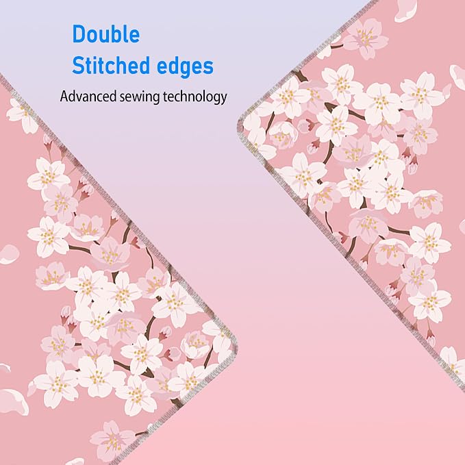 Pastel Pink Cherry Blossom Desk Mat,Large Gaming Mouse Pad,31.5x12in | Sakura Flowers Petal Aesthetic Extended Mousepad,XL Stitched Edges Keyboard Mat Elegant Desk Decor for Women,80x30 cm