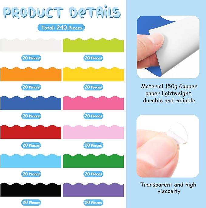 Containlol 236ft Colorful Bulletin Board Decoration, Spring Classroom Bulletin Board Borders, Bright Scalloped Trim for School Office Poster Chalkboard Whiteboard Wall Decor