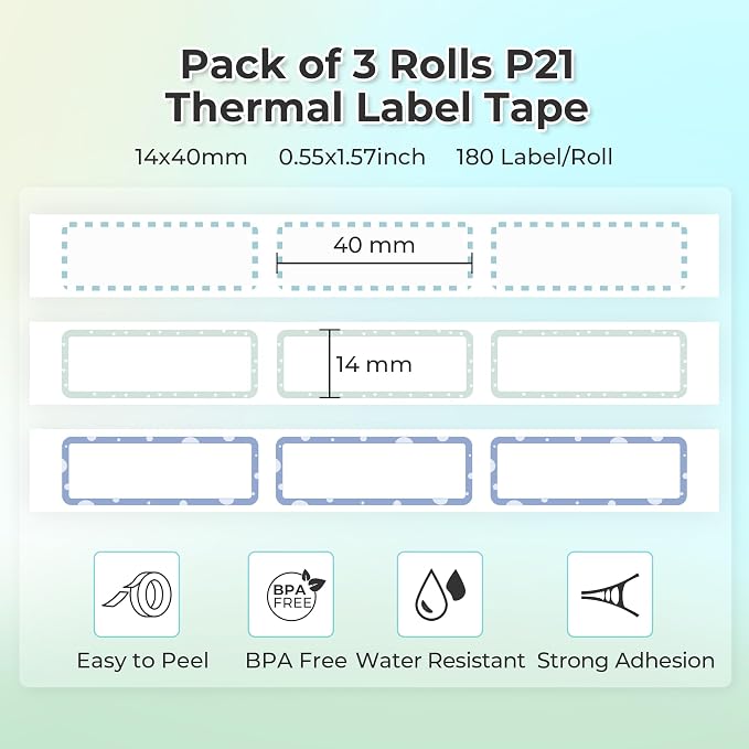 NELKO P21 Genuine Adhesive Pattern with Border Label Paper, 14x40mm, 3 Roll | Easy to Peel, BPA-Free, Strong Adhesion, Water-Resistant & Oil-Proof, Great for School, Office, Home, Kitchen, Black on White