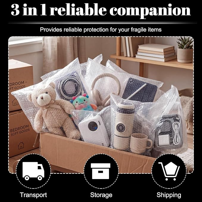 Frienda 35 Pcs Self Adhesive Bubble Bags Packing Pouches, 16" X 20" | Double Wall Clear Protective Wrap, Shockproof for Small Business Shipping Packaging, Cushioned Fragile Items Protection