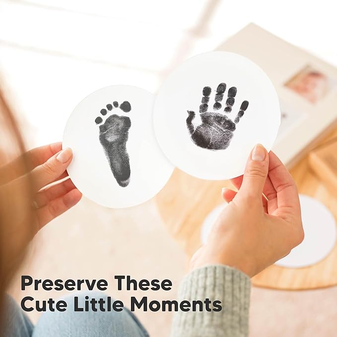 2-Pack Round Inkless Baby Hand and Footprint Kit - Mess Free Ink Pad for Newborn Keepsake, Dog Nose & Paw Print Kit, Clean Touch Ink Pad for Baby Hand & Footprints, Ideal New Mom Gifts (Jet Black)
