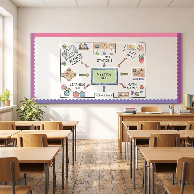 Containlol 236ft Macaron Bulletin Board Decoration, Spring Pastel Classroom Bulletin Board Borders, Bright Scalloped Trim for School Office Poster Chalkboard Whiteboard Wall Decor