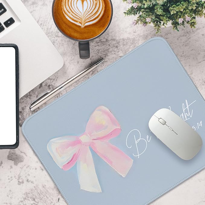 UTELKA Blue and Pink Mouse Pad, Christian Mousepad 10x8 | Coquette Bows Computer Mousepad for Desk, Be The Light, Inspritional Gifts, Religious Gifts for Women, Christian Pffice Decor