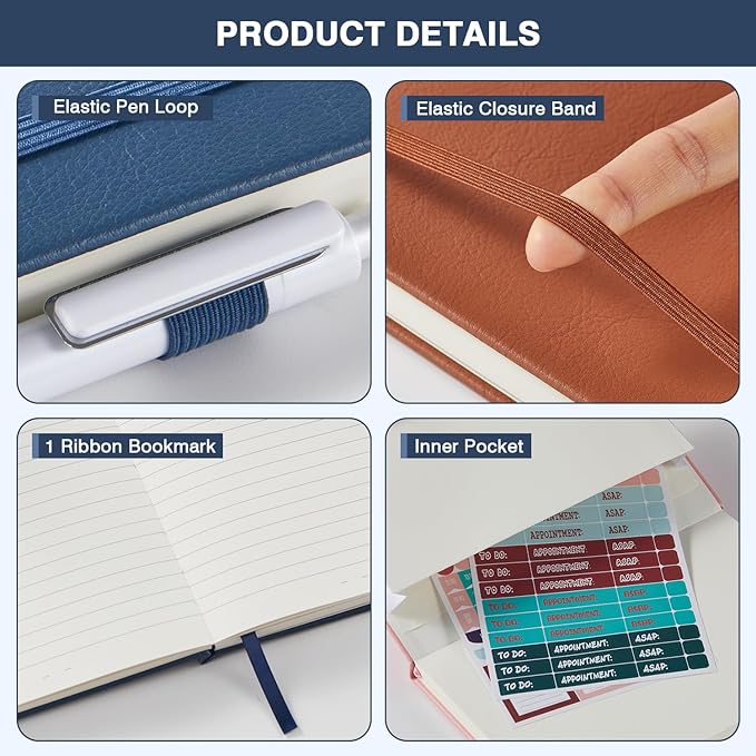 Journal Notebook for Women Men, A5 (5.7"x8.4"), 3 Pack 160 Pages Hardcover Lined Journaling Notebooks with Pen, 100GSM Paper, for Work, Writing, Travel, School Office Supplies, Pink Purple Green