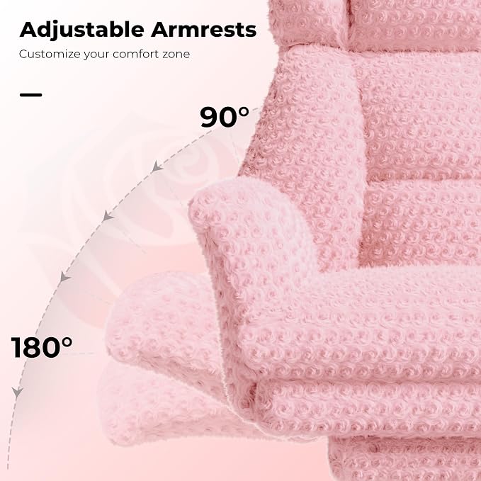 Big and Tall Office Chair, Flip Armrests for Pets & Cross Legged Sitting | Executive Ergonomic Computer Gaming Chair with Foot Rest, Rose Velvet Pink Wide Seat Reclining Desk Chair