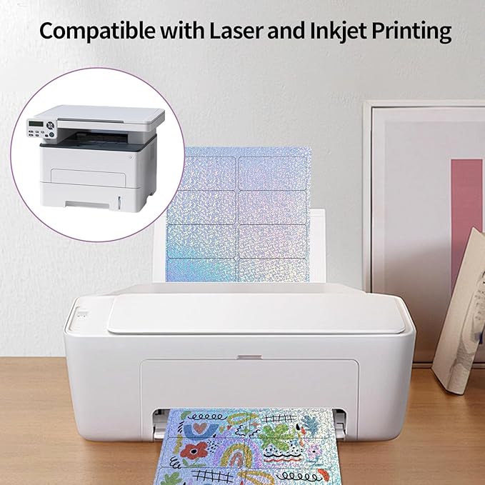 STARLIBOO Holographic Stickers Labels - 2" x 4" Address Labels Mailing Stickers for Laser/Inkjet Printer 8.5"×11"-Star, Rainbow, Transparent, Dots- 20 Sheets