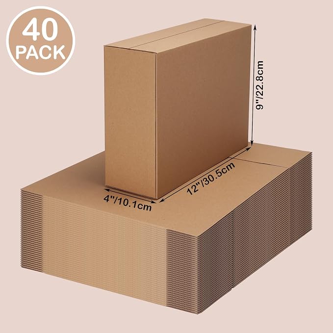 EdenseeLake 40 Pack 12x9x4 inches Shipping Boxes Small Cardboard Boxes for Packing, Moving, Mailing, Brown