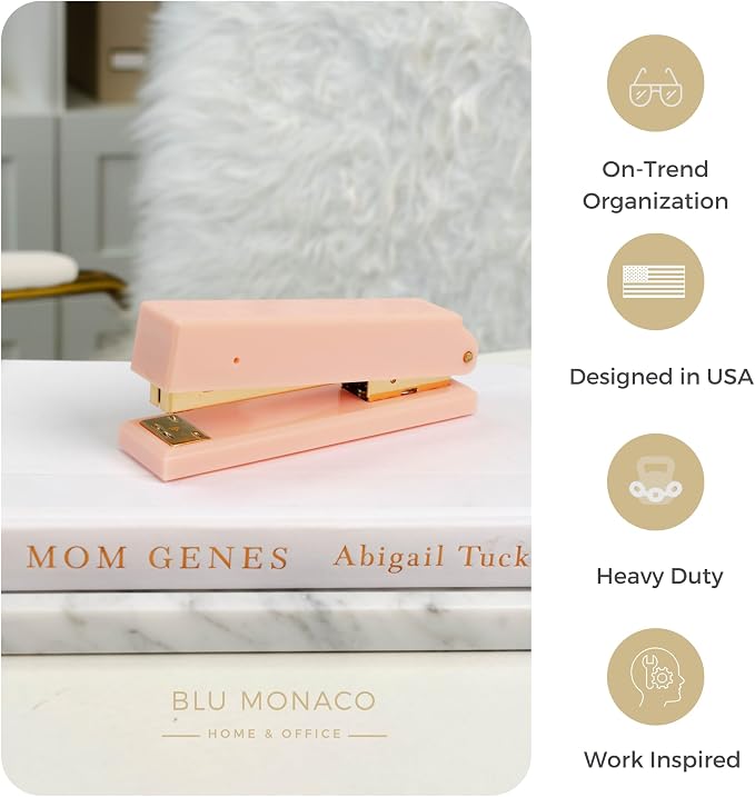 BLU MONACO Pink Stapler | Cute Stylish Desk Stapler with Smooth Metal Mechanism | Aesthetic Office Stapler for Home School Work | Chic Pink Office Supplies | Manual Staplers for Desk