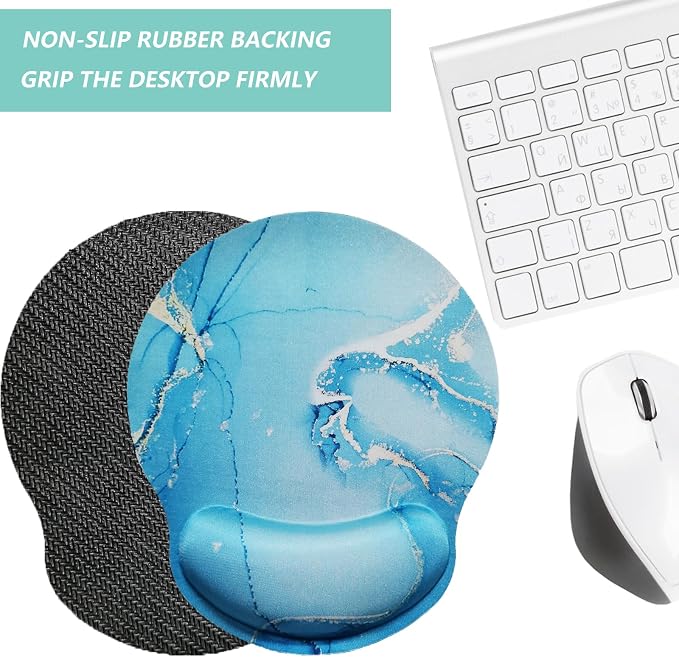 Mouse Pad with Wrist Support, Ergonomic Mouse Pad with Memory Foam Wrist Rest Cushion, Non-Slip Rubber Base Gaming Mice Pad for Home Office Computer Laptop, Green Marble