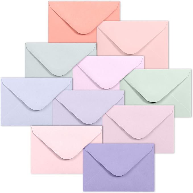 Gift Card Envelopes - 100-Count Mini Envelopes, Paper Business Card Envelopes, Bulk Tiny Envelope Pockets, 10 Pastel Colors, 4 x 2.7 Inches