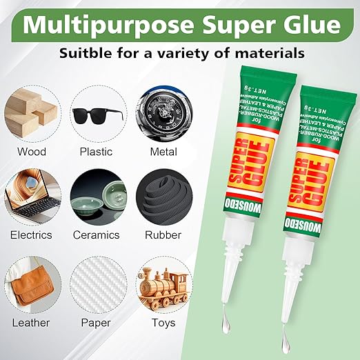 24 X 3g Super Glue Clear, Strong Adhesive,Super Glue Fast Drying Cyanoacrylate Glue for Wood,Rubber,Leather, Plastic, Metal, Rhinestone Jewelry, DIY Crafts and More