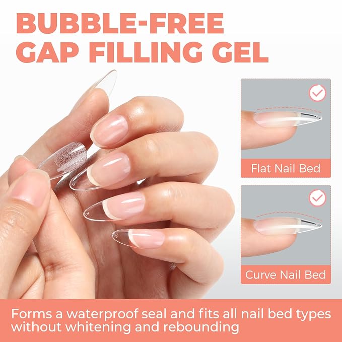 Soft Gel Nail Tips Glue, 4 in 1 40ml Super Strong Nail Glue for Press ons, 28 Days Long Last Solid Glue Gel Soak Off for Acrylic Fake Nails Extension Lamp Curing Needed