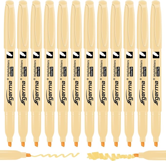 Cgerma Yellow Highlighters 12 Pack, Mild Pastel Color, Chisel Tip Soft Highlighters, Quick-Drying, Cute Aesthetic Markers for Journaling, Bible Study, School Office Supplies