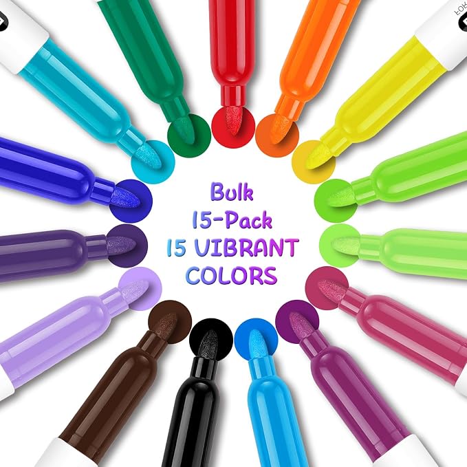 SFAIH Fine Tip Dry Erase Markers, 30 Pack, 15 Colors, Low Odor, Non-Toxic | Easily Erases, Clear Reusable Storage Case, Perfect for Whiteboards, Ideal for Classroom, Office, Home, Back to School