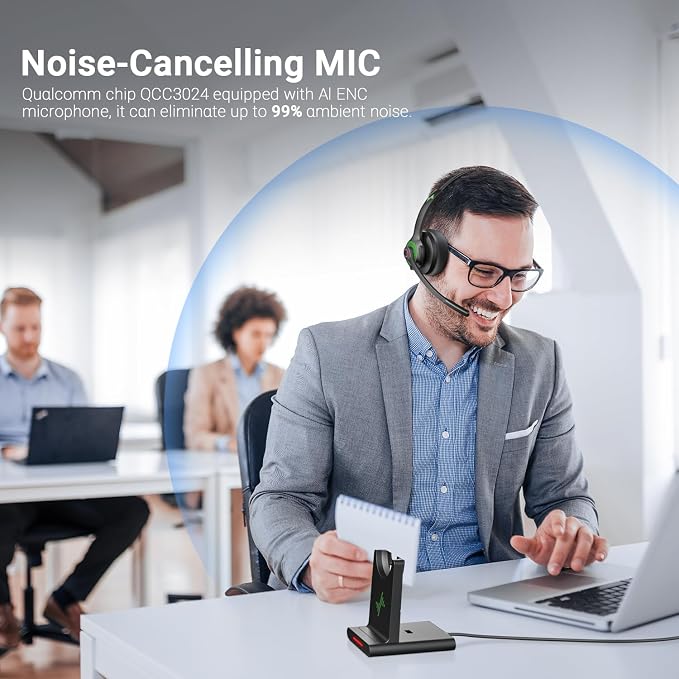 Bluetooth Wireless Headset with Mic for Work, Bluetooth 5.2, Advanced Noise Reduction Microphone, Clear Calls - Comfortable On-Ear Headphones, Applicable to PC, Laptop, Phone, Android, Zoom, Office