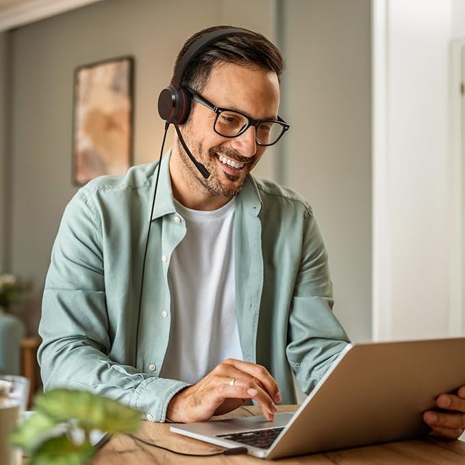 Jabra Evolve 20 (2025 Edition) Wired USB Headset with Microphone, Black | Comfortable Dual-Ear Office Headset, USB-A/USB-C Connection, In-Line Call Control, Ideal for Office and Work from Home Setups