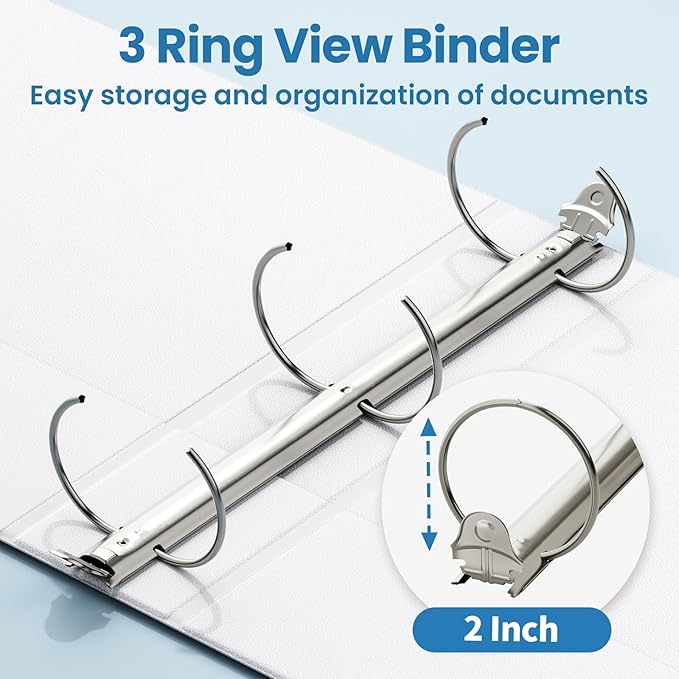SUNEE 3 Ring Binder 2 Inch 2 Pack, Clear View Three Ring PVC-Free (Fit 8.5x11 Inches) for School or Office Supplies, White