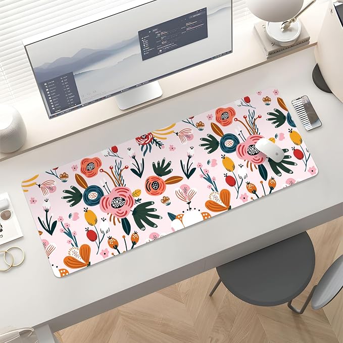 Mousepad Desk Mat Gaming Large Keyboard Cute Office Desktop Computer Laptop Floral XXL Long Giant Big Kawaii Aesthetic Girly Pretty Design Women Girl Gamer Oversized Wide 30x12'' Mousepad