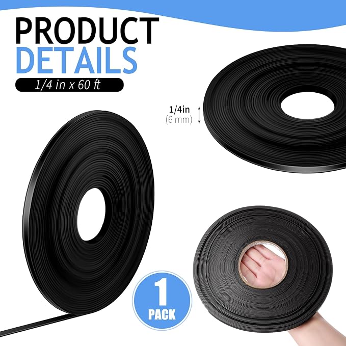 Tellegloww Black Magnetic Tape Roll Thin Strips, 1/4 inch x 60 feet Magnetic Board Dividers Whiteboard Graphic Decorative Tape Marking Line for Classroom Office Art Accessories
