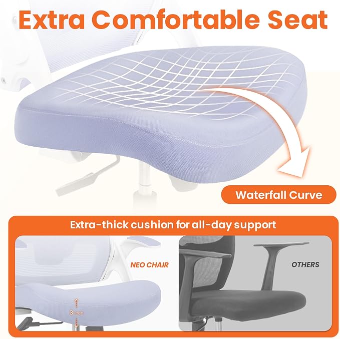 NEO CHAIR Office Desk Chair with Ergonomic High Back Mesh Headrest, Purple | Adjustable Headrest and Lumbar Support with Flip-Up Armrests Designed for Extended Sitting Comfort While Saving Space