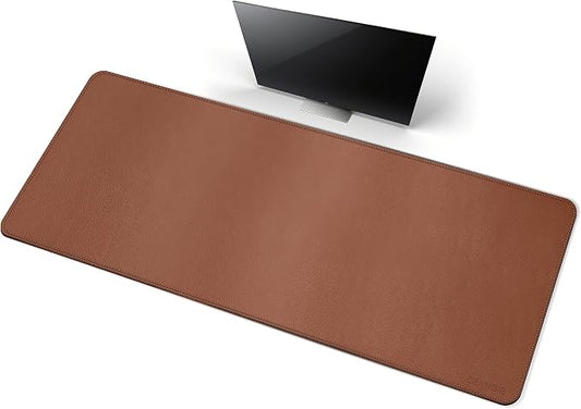 CENNBIE Leather Desk Mat 39.3"x19.6", Office Desk pad (Brown) | Premium stitched edges resist wear. Easy to clean. Protects desk from spills, stains ,scratches. Smooth glide. Office & home.