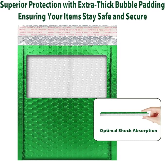 Safoner Metallic Matte Green Bubble Mailers - Durable 6x10 Inch Padded Envelopes- Lightweight & Tear-Resistant Shipping Bags, Pack of 25
