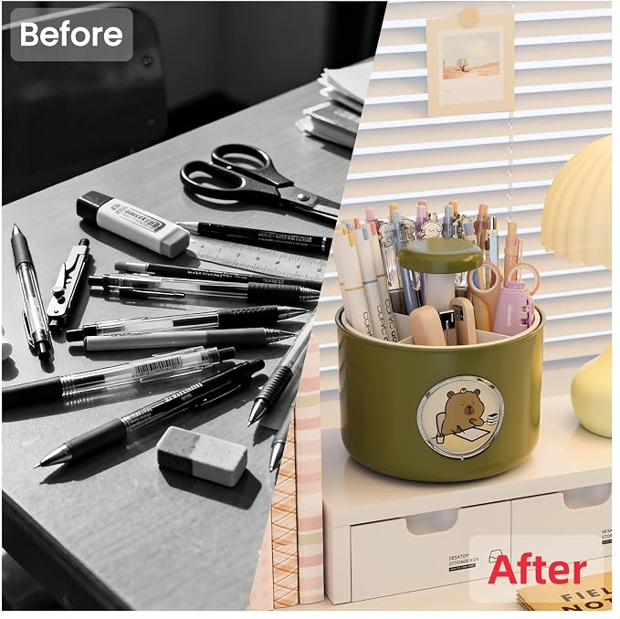 Cute 360 Rotating Desk Pen Organizer Holder, Art Supply Pencil Cup, Pencil Holder for Office, Home, School Organization Deals and Teacher supplies