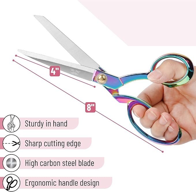 Mr. Pen Premium Rainbow Tailor Scissors, 8-inch Carbon Steel, Heavy Duty Fabric Cutter