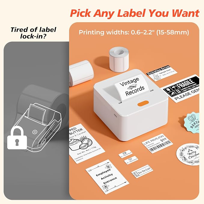 P1 Label Maker Machine 2" Portable Barcode Sticker Maker Printer, Thermal Label Maker for Small Bussiness, Home Organization, Bakery Shop, Office (with 1 Roll 2"x1.2"(50x30mm) Thermal Label)