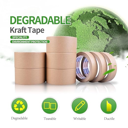ADHES Biodegradable Kraft Paper Tape Eco Friendly Packing Tape Writable Non-Coated Surface for Masking, Sealing, and Packaging Use,2inch x 55 Yards,36Rolls