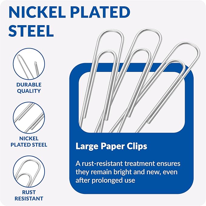Jumbo Paper Clips, 2 Inch Paper Clip, 200 pcs Large Paperclips