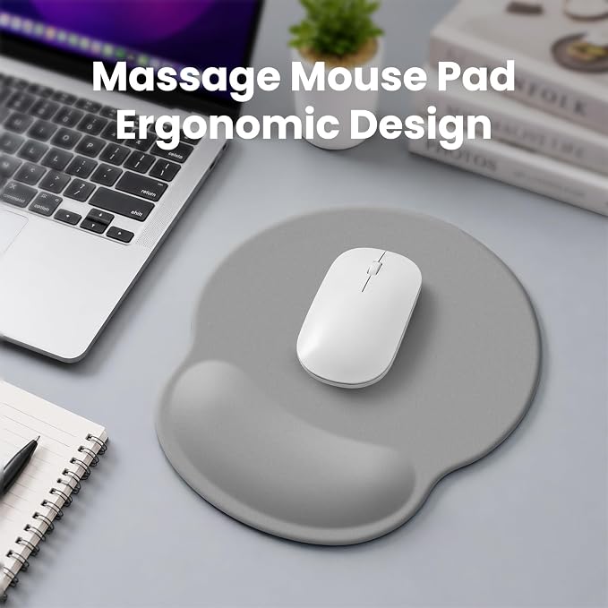 Mouse pad with Wrist Rest,Relieving Pain Memory Foam Computer pad, Ergonomic Desktop Mouse, Silicone Material Mouse pad, with Non-Slip PU Base (Grey)