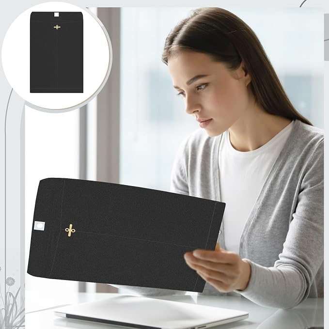 Geyee 20 Pcs 9 x 12 Inch Clasp Envelopes Letter Size Mailing Envelopes with Clasp Closure for Filing Storing Documents Office Home Business School (Black)