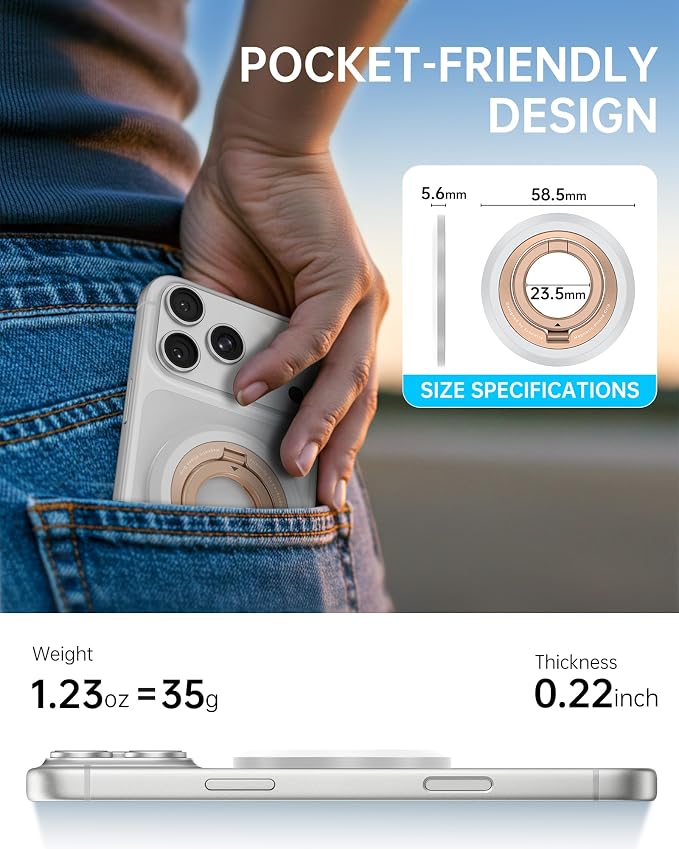 SYNCWIRE Magnetic Phone Ring Holder, for MagSafe Phone Grip Stand Kickstand | 360° Rotation, Double-Sided Magnet, Cell Phone Grip Finger Holder, for iPhone 17 16 15 14 13 12 Pro Max, MagSafe Accessories