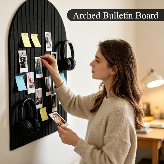 Large Arched Felt Bulletin Board, 35''x24''-6 Pack Cork Board with 30 Pushpins & 48 Residue-Free Adhesive Tabs, Decorative Photo Picture Board for Home Office School Wall