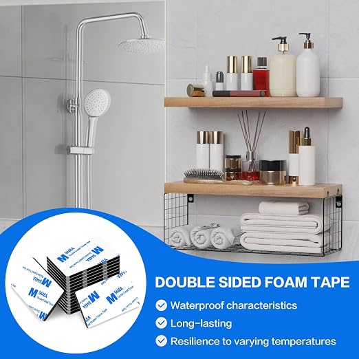 Double Sided Adhesive Tape Pads Heavy Duty, Mounting Tape,48Pcs 3mm Thickness Pre-Cut Foam Tape,Super-Sticky Black Strong Pads Rectangle Shape Waterproof for Walls Picture, Car, Home, Office