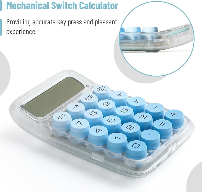 Mr. Pen- Mechanical Switch Calculator, 10 Digits, Blue Calculator, Transparent Body, Large LCD Display, Big Buttons