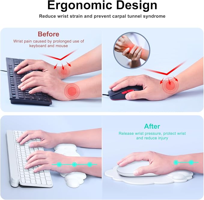 MOKURU Cloud Mouse Pad with Wrist Rest, Cloud Keyboard Wrist Rest, Mouse Pad Wrist Support, Ergonomic Keyboard Mouse Wrist Support White