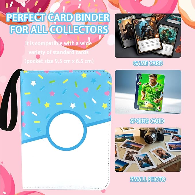 4 Pocket Portfolio Card Binder 240 Card Holder Album, Blue Donut Trading Cards Holder Zipper Binder for Girl Teen Collection (Blue Donut, 240 Pocket (Portfolio))