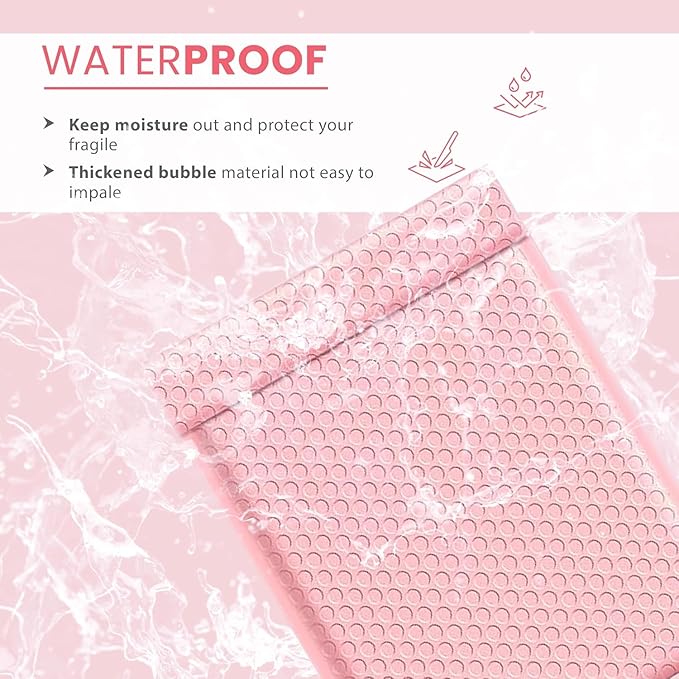 Light Pink Small Poly Bubble Mailers 6x10 inch #0 | Self Seal Padded Envelopes | Cushioned Bubble Mailer | Usable Size 6x9 | WaterProof | Lightweight mailing Shipping Bags | 500 Pack Bulk
