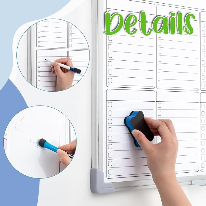 18" x 24" Magnetic to Do List Whiteboard, Weekly Planner, White | Large Weekly Dry Erase Board, Double-side Wall Whiteboard Calendar for Planning Drawing Memo, School Home Kitchen Office