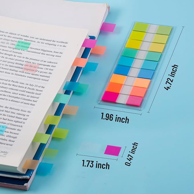 Golcellia Sticky Notes Tabs 900 Pieces Transparent Sticky Tabs, 0.47 Inch Book Tabs, Writable Repositionable Index Tabs Page Markers for Annotating Books, Notes, Files, Rainbow Colors
