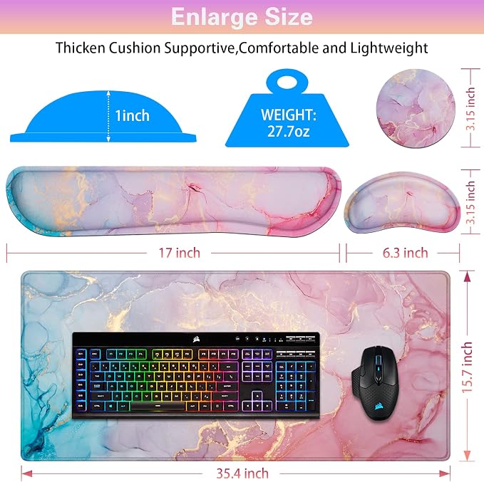 Canjoy Desk Mat with Keyboard and Mouse, Desk Pad with Wrist Rest Support | 4-in-1 Big Large Mouse Pad(35.4×15.7in) + Keyboard Wrist Rest + Coaster, Extended Keyboard Mat Computer Desk Pad Memory Foam