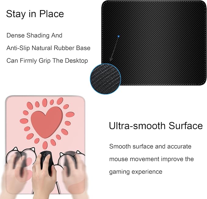 Cute Cat Paws Square Mouse Pad,Pink Cat Paws Mouse Pads for Wireless Mouse Desk Accessories,10"X8" Travel Mousepad with Non-Slip Rubber Base, Stitched Edge Mouse Pads for Desk,Computers,Laptop,Office