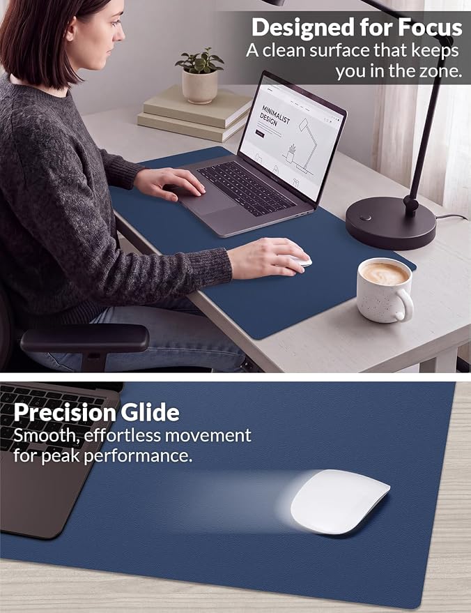 Leather Desk Mat 31.5" x 15.7", Non-Slip Waterproof PU Leather Desk Pad Protector, Large Mouse Pad & Writing Mat for Office, Home, Laptop and Keyboard, Denim Blue