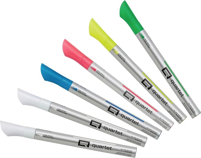 Quartet Dry Erase Markers, Glass Whiteboard Markers, Fine Tip, Assorted Neon Colors, 6 Pack (79558Q)