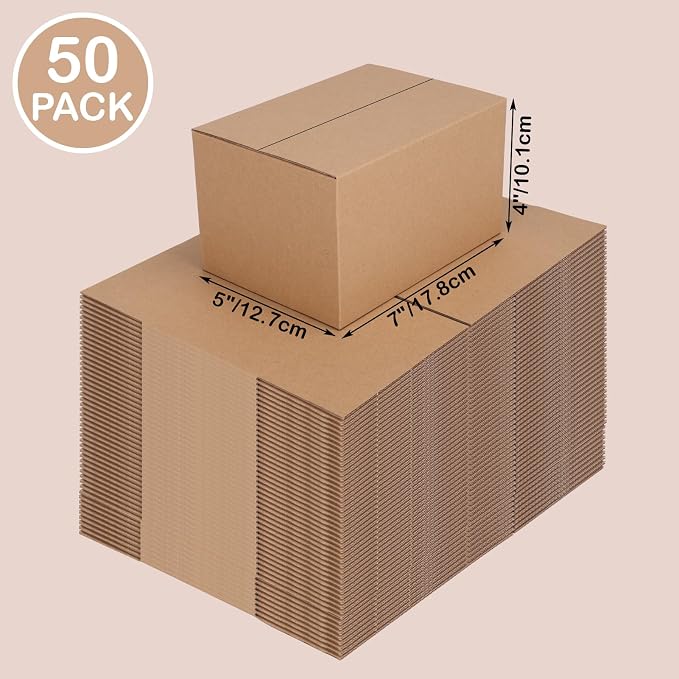 Edenseelake 50 Pack 7x5x4 inches Shipping Boxes Corrugated Cardboard Boxes for Packing, Moving, Mailing, Brown