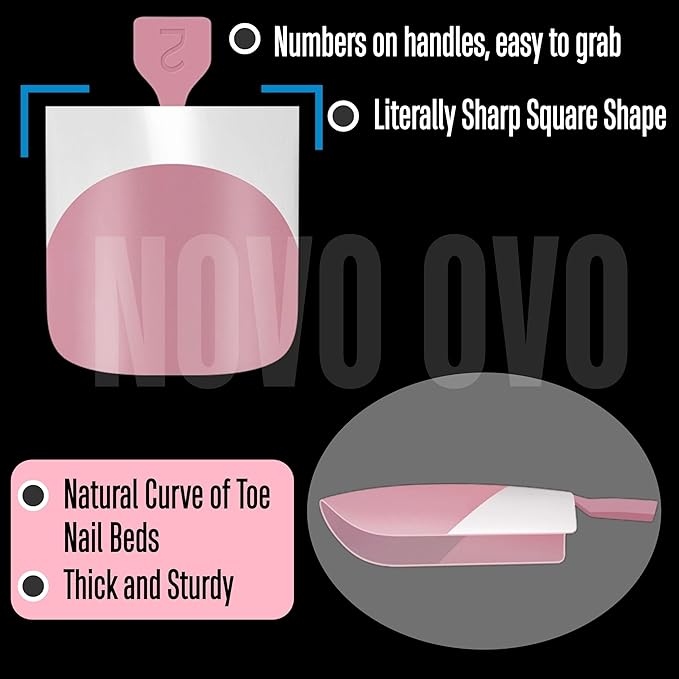 NOVO OVO Press on Toenails, Toe Nail Press ons for Women, White French Tip Sharp Square Pre-Designed Soft Gel Thick False Toenail Extension, BERRY PINK Full Cover Acrylic for DIY x 15 Sizes 150 pcs