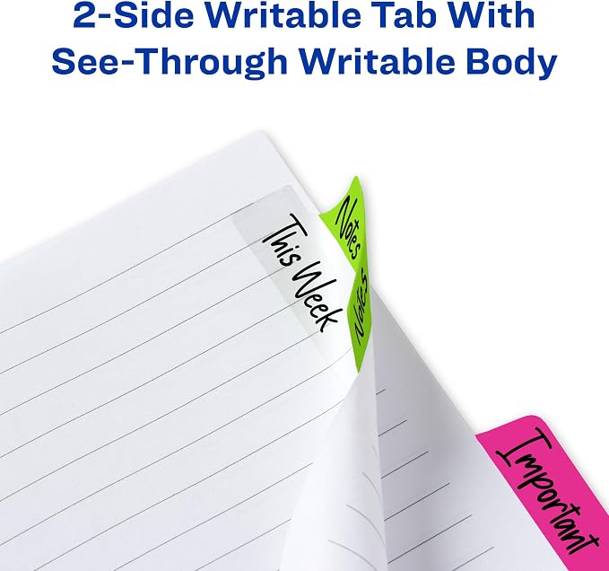 Avery Margin Ultra Tabs, 2.5" x 1", 2-Side Writable, Assorted Neon Color, 24 Repositionable Page Tabs (74767)